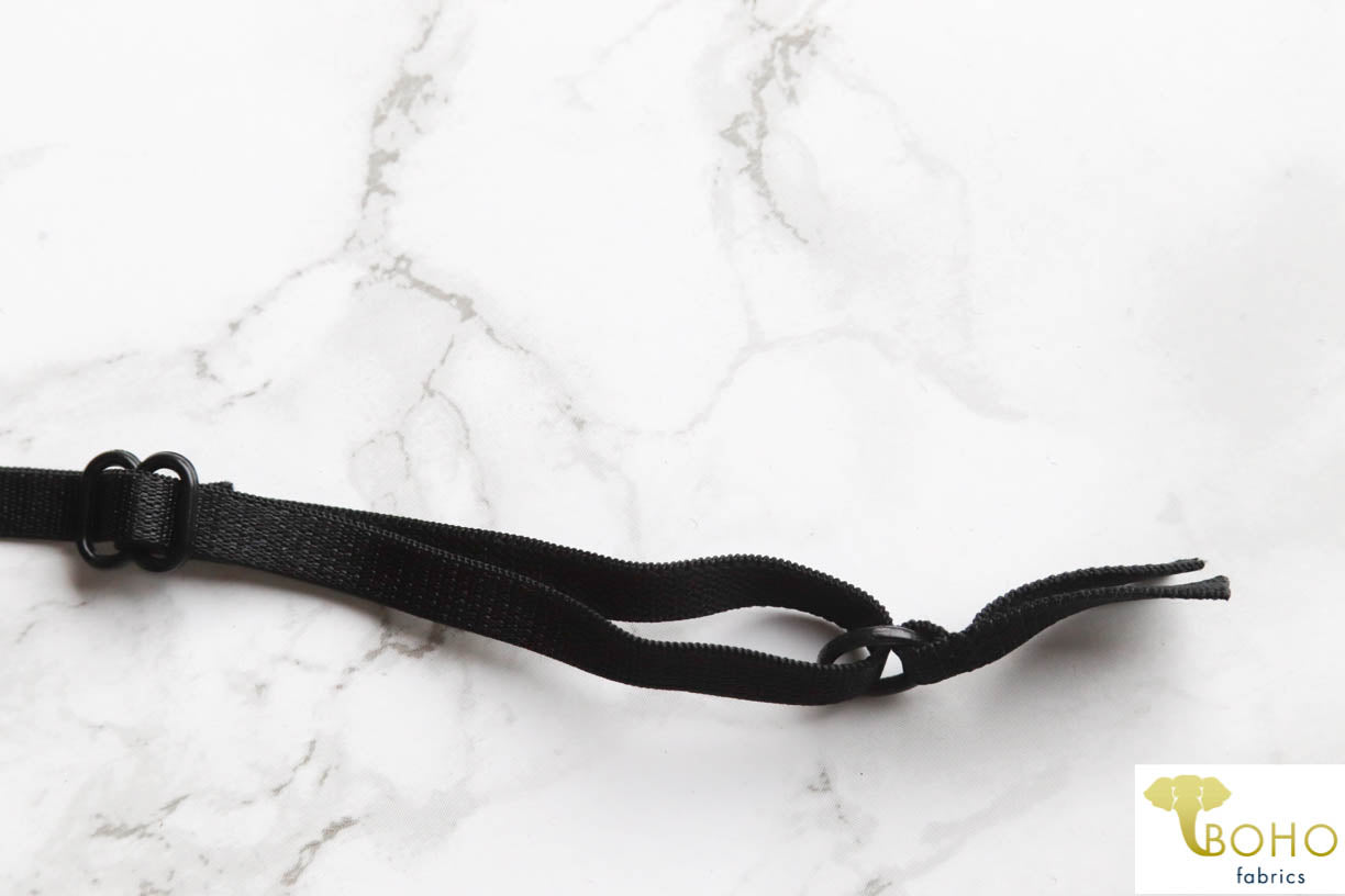 Youth Satin Adjustable Elastic Tank Top Straps in Black. 1/4" Wide. CS-BR - Boho Fabrics