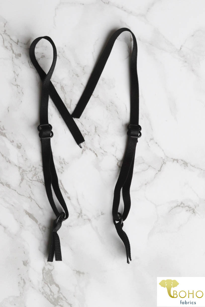 Youth Satin Adjustable Elastic Tank Top Straps in Black. 1/4" Wide. CS-BR - Boho Fabrics