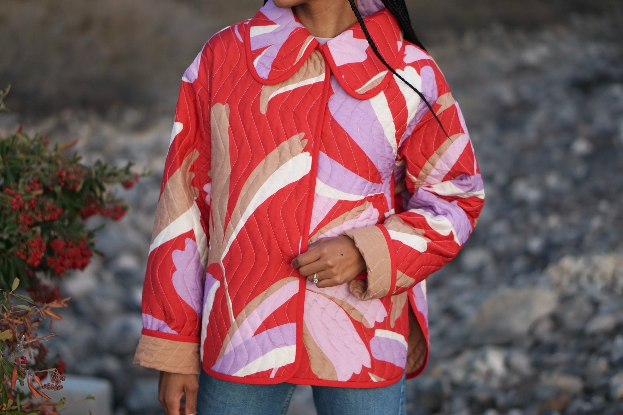 Zen Bloom - Crimson Colorway. Double Sided, Designer Quilted Woven Fabric. - Boho Fabrics - Quilted, Woven