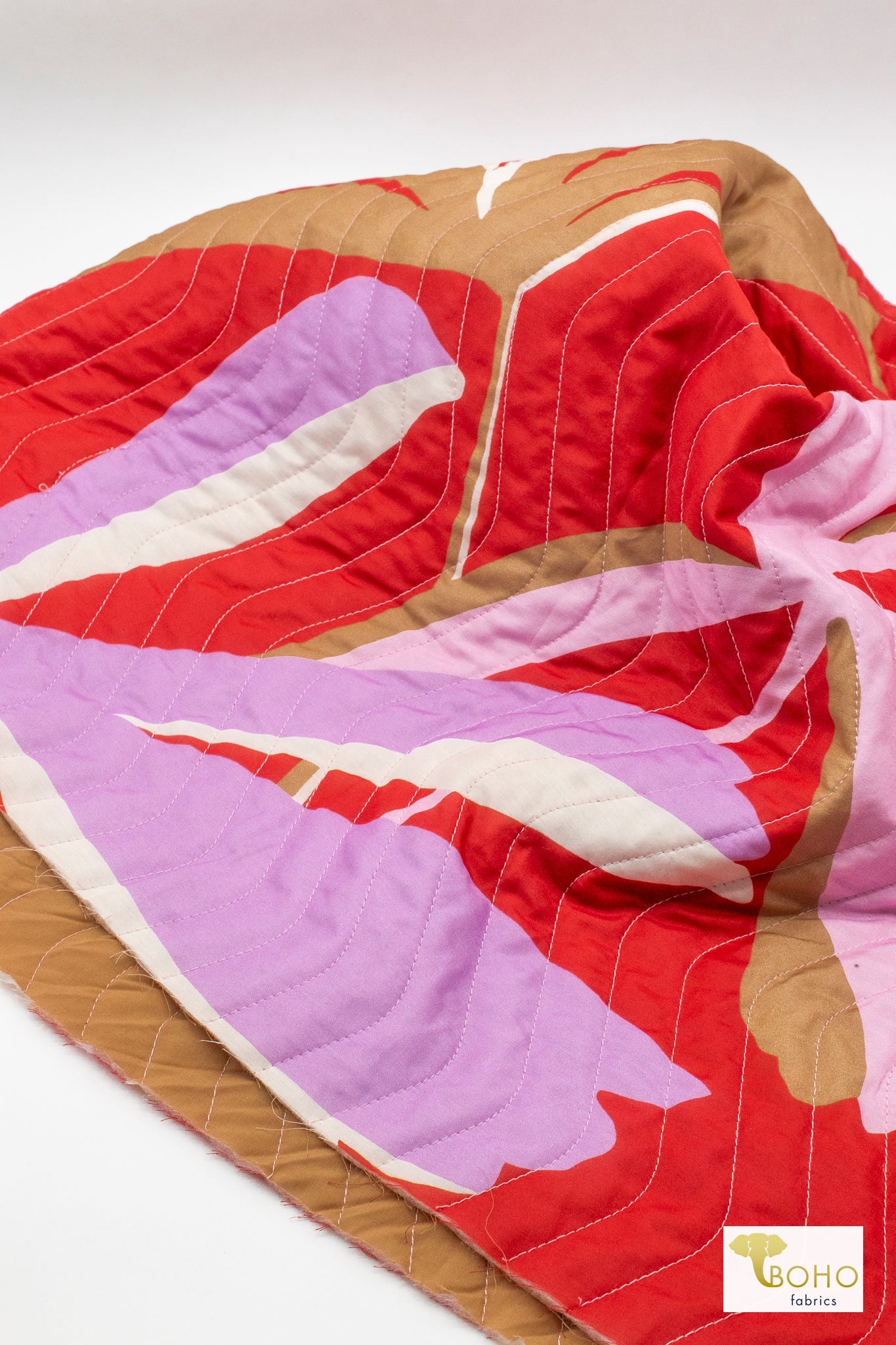 Zen Bloom - Crimson Colorway. Double Sided, Designer Quilted Woven Fabric. - Boho Fabrics - Quilted, Woven