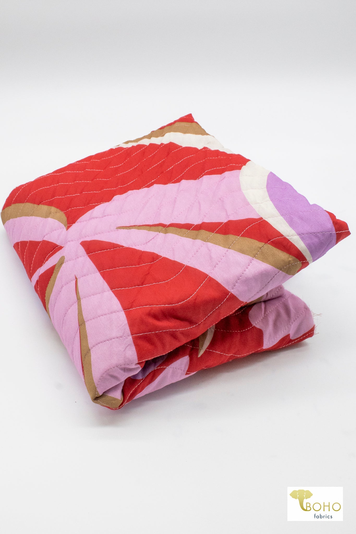 Zen Bloom - Crimson Colorway. Double Sided, Designer Quilted Woven Fabric. - Boho Fabrics - Quilted, Woven