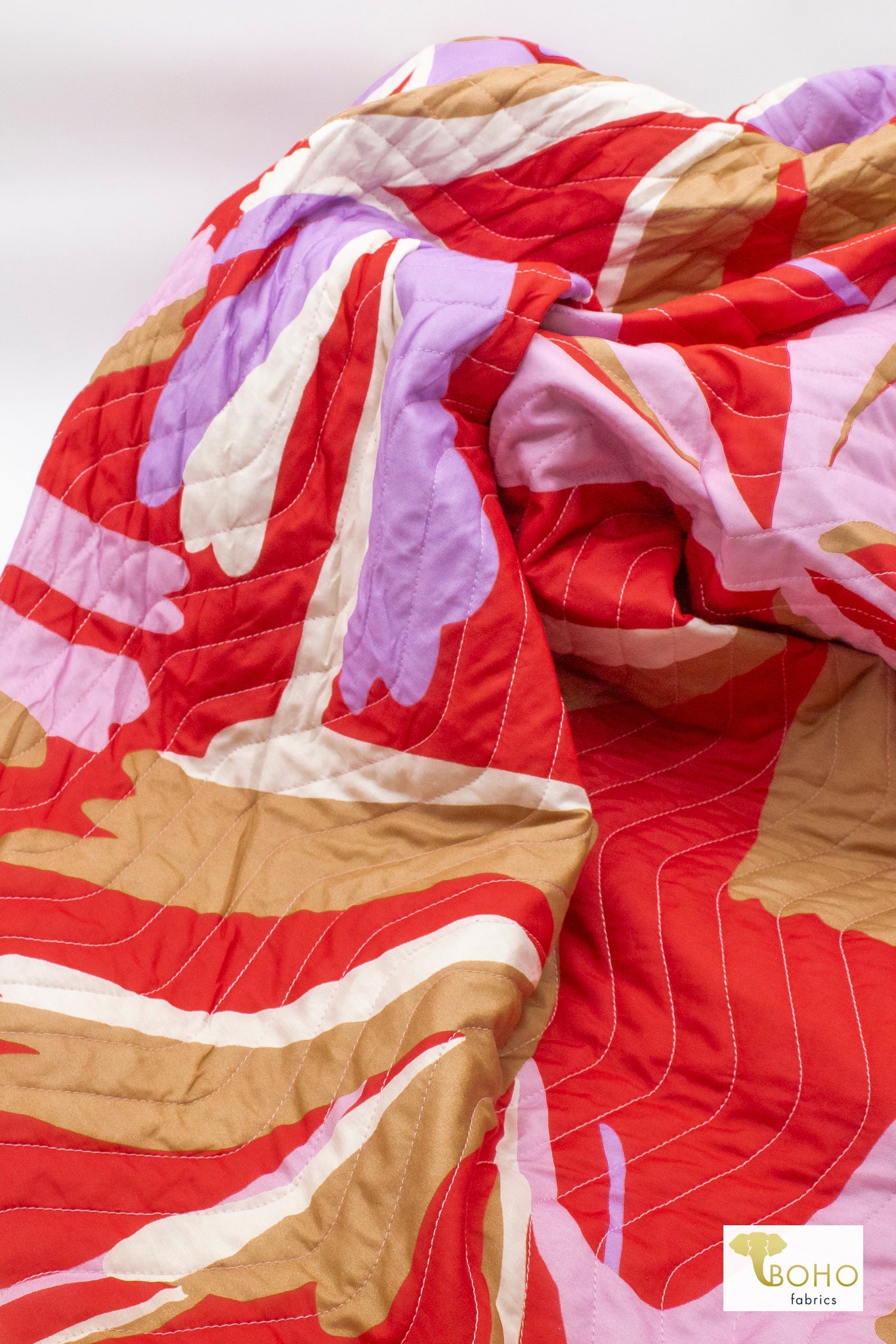 Zen Bloom - Crimson Colorway. Double Sided, Designer Quilted Woven Fabric. - Boho Fabrics - Quilted, Woven