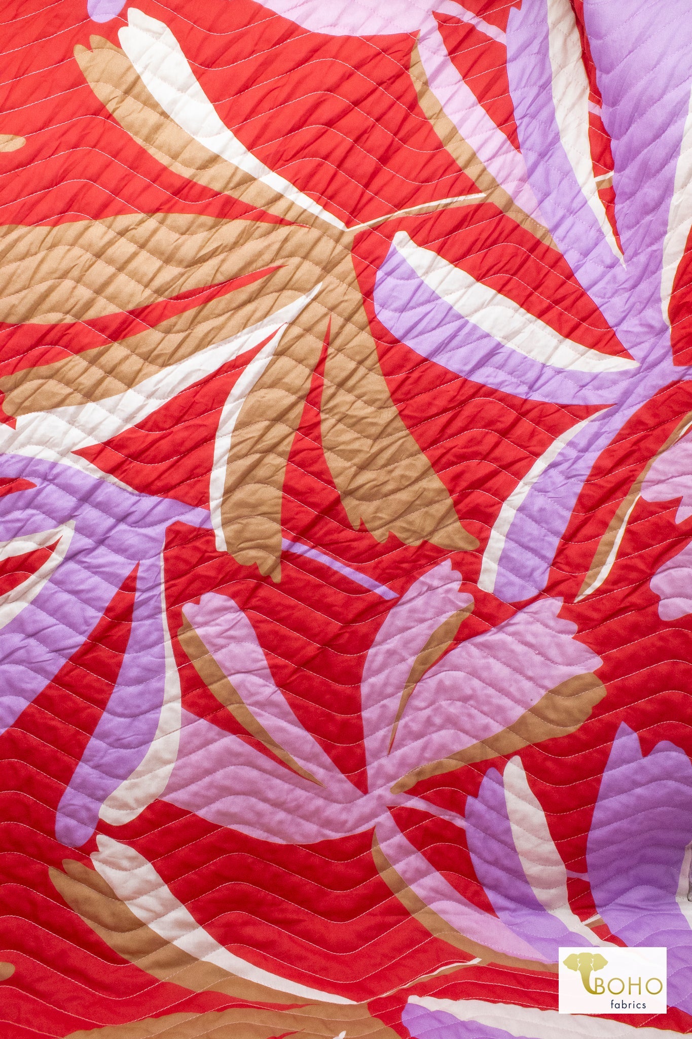 Zen Bloom - Crimson Colorway. Double Sided, Designer Quilted Woven Fabric. - Boho Fabrics - Quilted, Woven