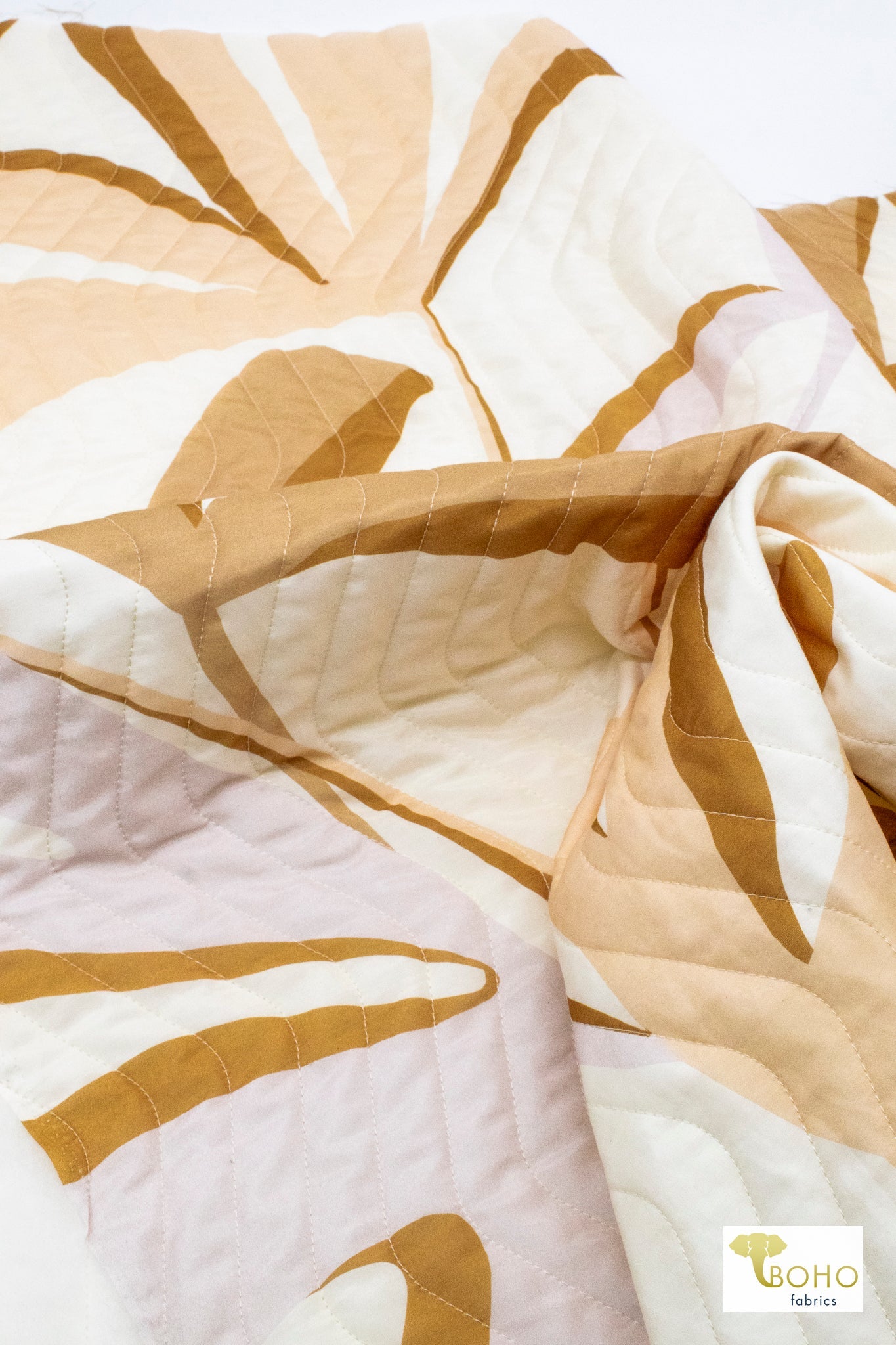 Zen Bloom - Sand Colorway. Double Sided, Designer Quilted Woven Fabric. - Boho Fabrics - Quilted, Woven