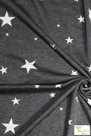 3 Yard- Last Cuts! Stars on Charcoal Gray, French Terry Knit. FTP-444