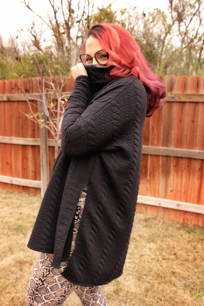Black "Cable" Knit, Quilted Knit
