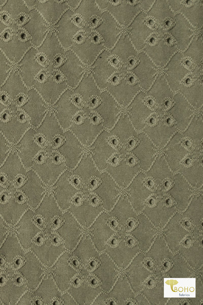 Last Cuts! Sage, Jacquard Eyelet Knit Fabric